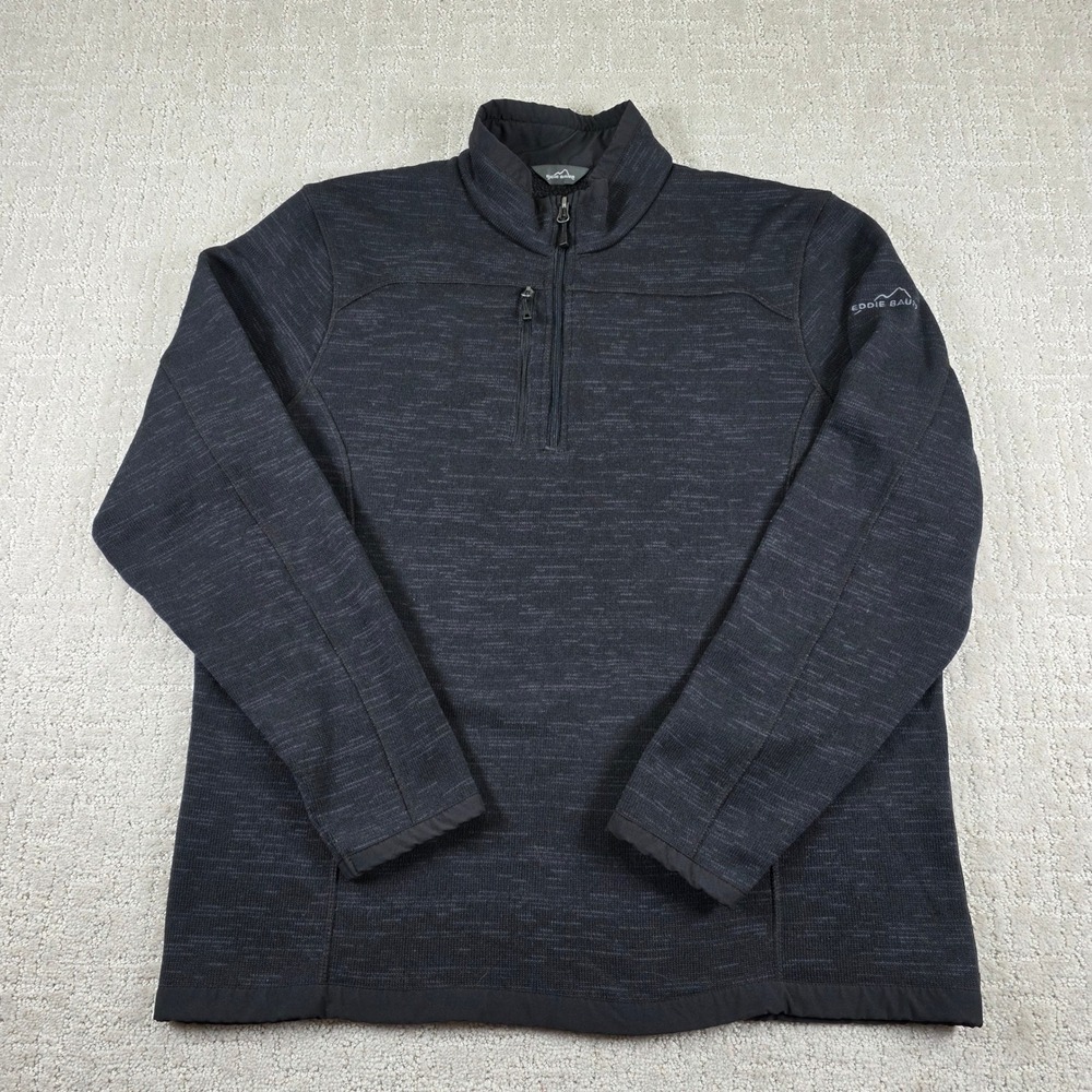 Eddie Bauer Mens XL Black Space Dye Quarter Zip Pullover Fleece Sweater Jacket